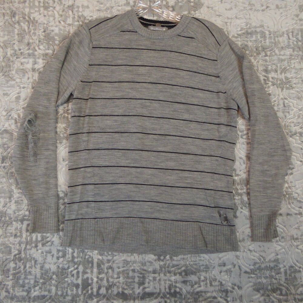 Smartwool Sweater Mens Small Gray Striped Merino Wool Long Sleeve Base Layer